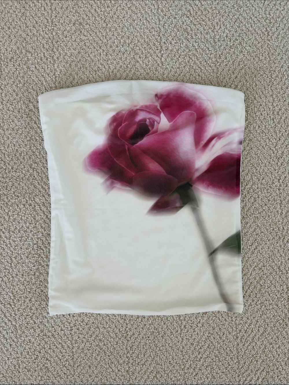 Glassons White Strapless Floral Tube Top with Pink Rose Print